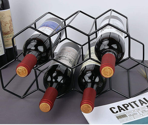 Countertop Wine Rack Freestanding, Small Wine Holder Stand Metal Wine Rack Honeycomb, Black 9 Wine Bottle Holder Organizer for Water Bottle, Tabletop Wine Storage Holder Rack for Home Kitchen Bar