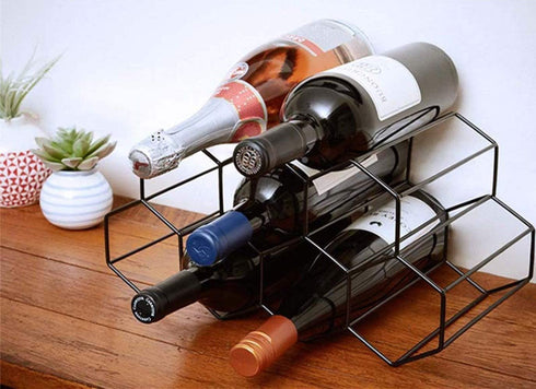 Countertop Wine Rack Freestanding, Small Wine Holder Stand Metal Wine Rack Honeycomb, Black 9 Wine Bottle Holder Organizer for Water Bottle, Tabletop Wine Storage Holder Rack for Home Kitchen Bar
