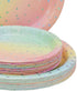 Sliver Dot Disposable Paper Party Plates Set 25 Dinner Plates, 25 Dessert Plates, 25 Cups, 25 Napkins, 25 Straws Dinnerware Set for Birthday Baby Shower Wedding Rainbow Party - Serves 25