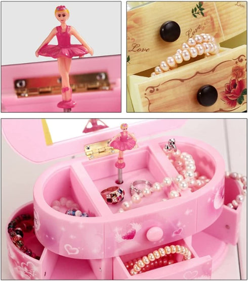 Pink Musical Jewelry Box For Little Girls Jewelry Set For Daughter Kids Children Ballerina Music Box Gifts For Birthday Christmas