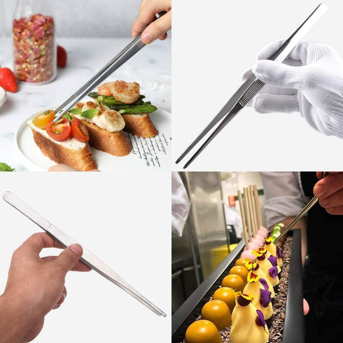 12-Inch Fine Tweezer Tongs,Extra-Long Stainless Steel kitchen Tweezers Tongs culinary tweezers set?tweezers for food cooking forceps, 2 Pack