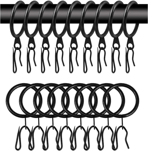 60 Pcs Metal Curtain Rings with Eyelet Curtain Rings and 60 Pcs Metal Curtain Rods Hooks Drapery Hook, 30 mm Internal Diameter Curtain Rod Rings Drapery Eyelet Sliding Curtain Rings (Black)