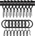 60 Pcs Metal Curtain Rings with Eyelet Curtain Rings and 60 Pcs Metal Curtain Rods Hooks Drapery Hook, 30 mm Internal Diameter Curtain Rod Rings Drapery Eyelet Sliding Curtain Rings (Black)