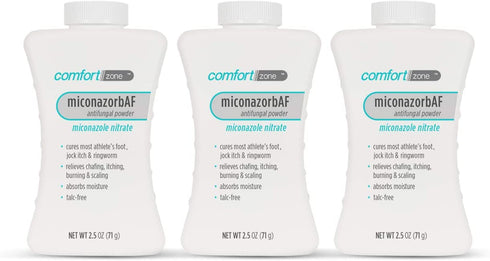 Comfort Zone Miconazorb Antifungal Powder, Talc-Free, Miconazole Nitrate 2%, For Treatment Of Athlete's Foot, Jock Itch And Ringworm, 2.5oz (71g) (3 Pack)