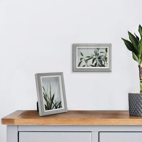 Afuly 4x6 Picture Frames Grey Wood Texture 4 by 6 Photo Frames Ready to Hang Stand Tabletop Desk Display Modern Gray for Home, Set of 2 Unique Gifts for family