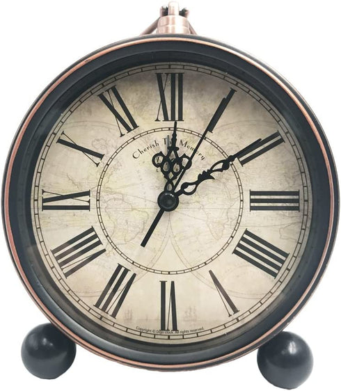 JUSTUP 5.2" Classic Retro Clock, European Style Vintage Silent Desk Alarm Clock Non Ticking Quartz Movement Battery Operated, HD Glass Lens, Easy to Read (SZ03)