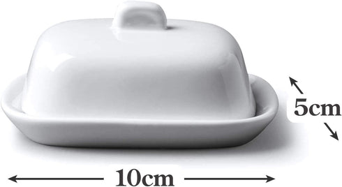 CKS White Ceramic Porcelain Mini Butter Small Cover Dish with Lid | Traditional Design 11 x 8 x 4 cm | Holds 3TBSP (1.5 oz) of Butter