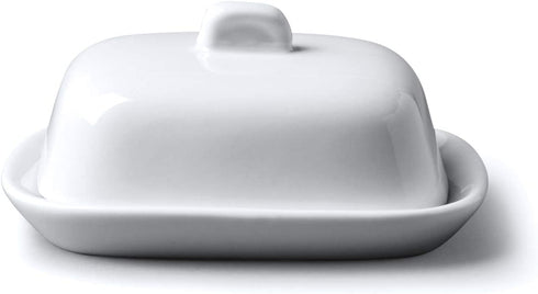 CKS White Ceramic Porcelain Mini Butter Small Cover Dish with Lid | Traditional Design 11 x 8 x 4 cm | Holds 3TBSP (1.5 oz) of Butter