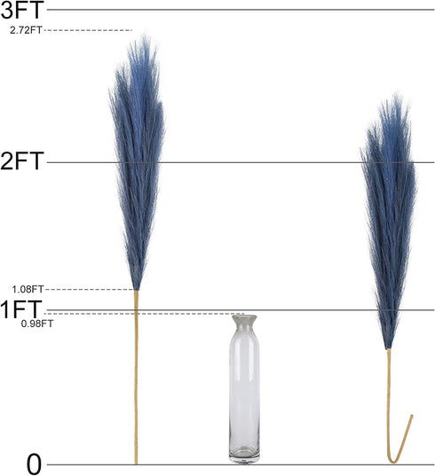 6pcs Faux Pampas Grass, 32.7"/83cm Tall Fluffy Pampas Grass Dried Plants for Vase Filler Living Room Kitchen Boho Decor Blue