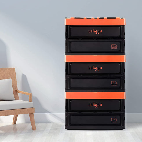 Osliggo Drive Auto Trunk Organizer and Storage Collapsible Storage Bin - Folding Utility Crate, Folding Container- Auto Trunk & Home & Garage & Outdoor Organization (Orange,36 Liter)