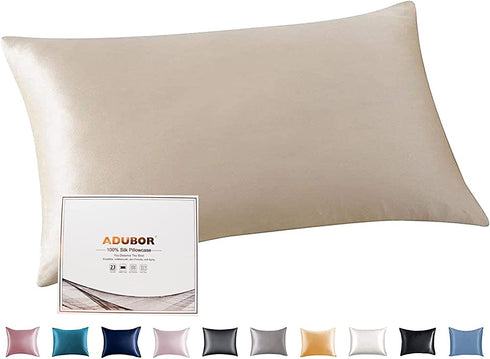 Adubor Silk Pillowcase for Hair and Skin 23 Momme 100% Mulberry Silk Pillow Covers Standard Size with Hidden Zipper Soft Breathable Both Sides Pure Silk, Beige, 20x26inch, Standard Size, 1Pack