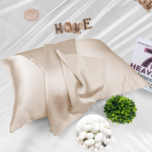 Adubor Silk Pillowcase for Hair and Skin 23 Momme 100% Mulberry Silk Pillow Covers Standard Size with Hidden Zipper Soft Breathable Both Sides Pure Silk, Beige, 20x26inch, Standard Size, 1Pack