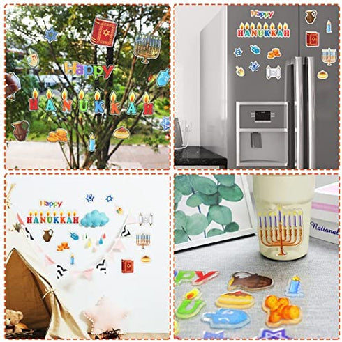 20 PCS Hanukkah Thick Gel Clings Chanukah Window Gel Clings Decals Stickers for Kids Toddlers and Adults Home Airplane Classroom Nursery Winter Holiday Party Supplies Decorations Removable and Reusable