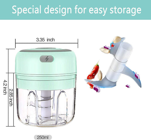 Mini Electric Chopper Garlic Machine Food Chopper Onion Processor with Three Blade/USB charging line/Magnetic Lock for Onions/Vegetables/Meat/Salad/Pepper, Outdoor/Gift/Kitchen/Barbecue/Picnic (250ML)