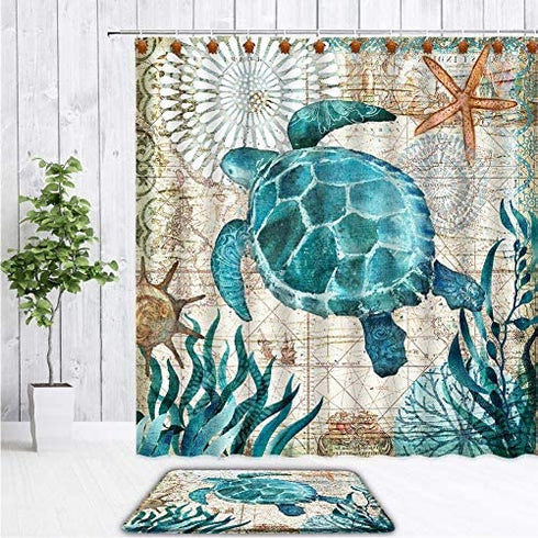 Chictie 12 Pieces Cute Turtle Shower Curtain Hooks Rings Set for Bathroom Rust Proof Chrome Cartoon Decorative Hangers