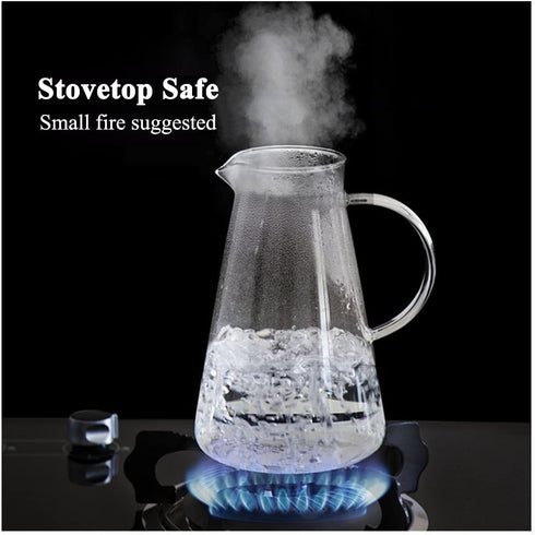 SUSTEAS 2.0 Liter 68oz Glass Pitcher with Lid, Easy Clean Heat Resistant Glass Water Carafe with Handle for Hot/Cold Beverages - Water, Cold Brew, Iced Tea & Juice