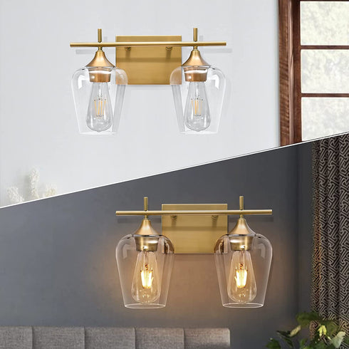 Vanity Lights Fixtures, Zicbol 2 Light Bathroom Light, Gold Bronze Bathroom Lighting Fixtures Over Mirror with Clear Glass Shade, Modern Vanity Lighting for Bath, Living Room, Bedroom