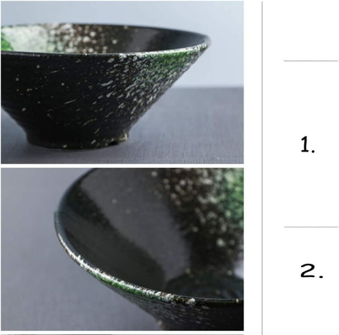MULAPOH 7 Inch Porcelain Soup Bowls, 24 Ounces Japanese Ramen Noodle Bowl set of 2 for Pho, Udon, Soba and Wonton (Green Pattern)