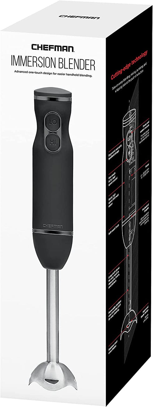 Chefman Immersion Stick Hand Blender Powerful Electric Ice Crushing 2-Speed Control Handheld Food Mixer, Purees, Smoothies, Shakes, Sauces and Soups, Black