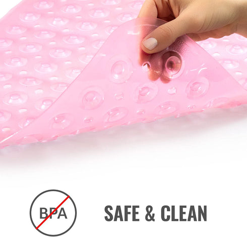 HealthSmart Bath Mat Extra Large No Slip Shower & Bathtub Mat with Suction Cups and Drain Holes for Anti-slip Grip, Machine Washable, Extra Large, 40 x 15.5, Pink