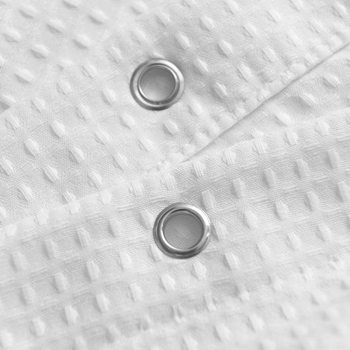 Extra Long Shower Curtain with 84 inch Height, Fabric, Waffle Weave, Hotel Luxury Spa, Water Repellent, Machine Washable, 230 GSM Heavy Duty, White Pique Pattern Decorative Bathroom Curtain