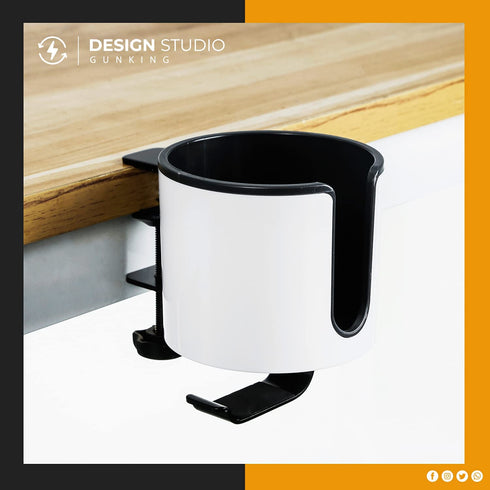 Luxury 2-in-1 Anti-Spill Cup Holder with Under Desk Headphone Hanger (White)
