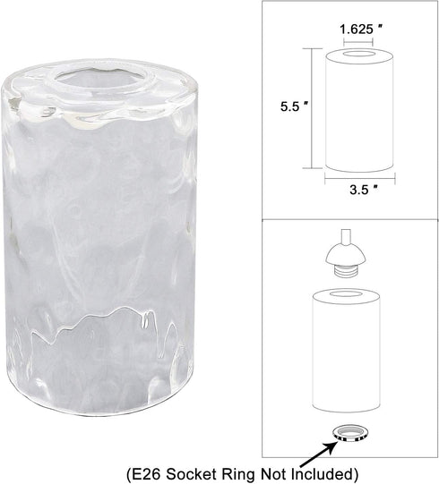 Eumyviv Clear Water Ripple Style Glass Lamp Shade, Accessory Glass Fixture Replacement Globe or Lampshade with 1-5/8-Inch Fitter Opening A00016