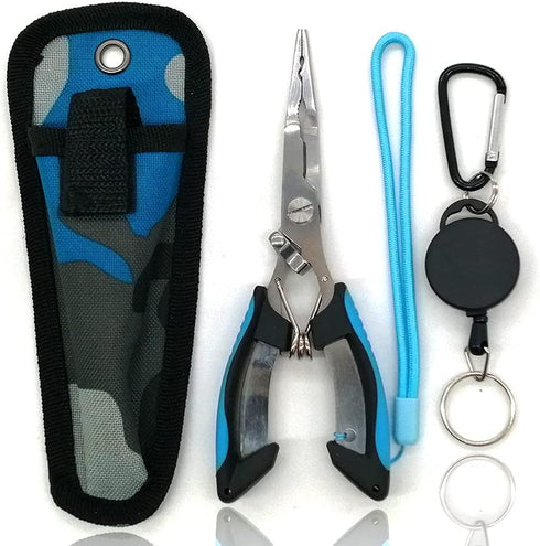 Amoygoog Stainless Steel Fishing Pliers, Fishing Needle Nose Pliers, Cut Fishing Line Fishing Multitool Pliers with Sheath and Telescopic Lanyard