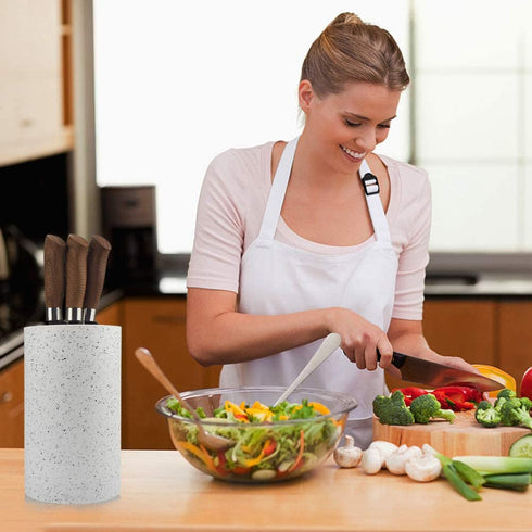 Universal Freedom Knife Storage Stand, Multi-Functional Knife Block Holder, PP Resin Round Knife Holder, Unique Design Slot to Protect Blades Detachable for Easy Cleaning (White Snowflake Dots)