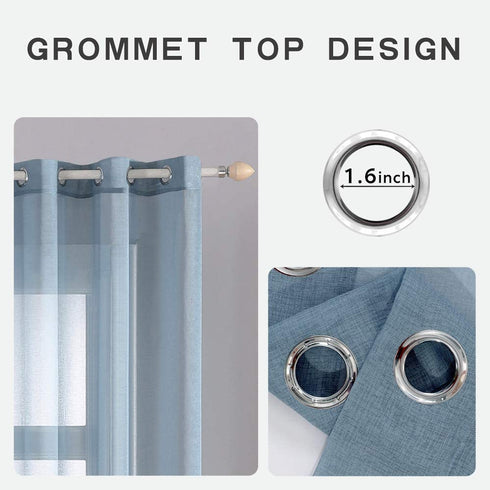 MIULEE 2 Panels Blue Semi Sheer Window Curtains Elegant Grommet Top Window Voile Panels/Drapes/Treatment Linen Textured Panels for Bedroom Living Room 54X84 Inch