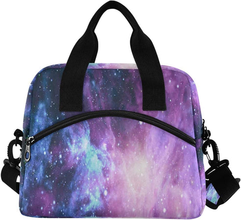 Green Purple Galaxy Space Lunch Bags for Women Nebula Star Lunch Tote Bag Lunch Box Water-resistant Thermal Cooler Bag Lunch Organizer for Working Picnic Beach Sporting
