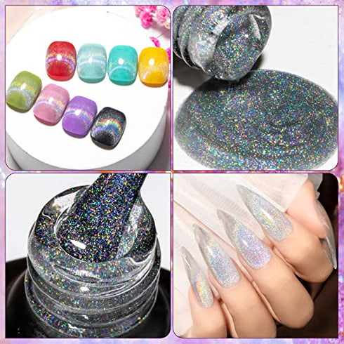 SUPWEE Universal Rainbow Cat Eye Gel Polish Holographic 9D Cat Eye Nail Polish Sparkle Nail Gel Polish with Magnetic Stick Varnish Nail Art Nail Salon Manicure 1 Bottle 10ML(0.33fl.oz)