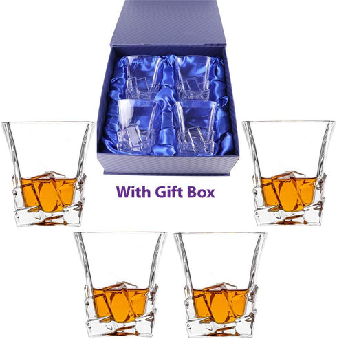 Amlong Crystal Lead-Free Double Old Fashioned Crystal Whiskey Glass - Rock Stylish Design Perfect for Scotch, Bourbon, Cognac and Cocktail Glasses, 10 Ounce, Set of 4 With Gift Box