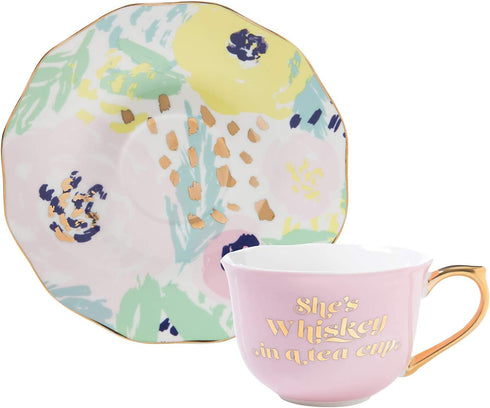 Slant Collections Ceramic Tea Cup and Saucer Set, 5-Ounce, Whiskey