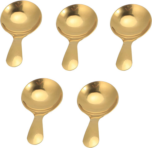 5Pcs Ice Cream Scoop, Mini Stainless Steel Short Handle Spoon for Tea Coffee Dessert Sugar Condiment Kids Eating(Gold)