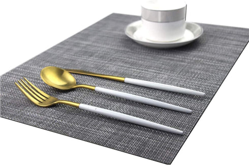 Panda Palm Durable Placemats Set of 6 Vinyl Heat-Resistant Table Mats Washable Plastic Placemats for Dining Table (Grey)