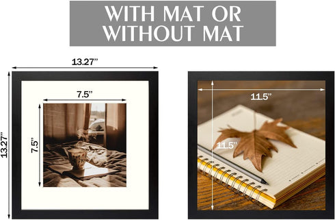 Golden State Art, 12x12 Picture Frame for 8x8 Display Photos with Ivory Mat Swivel Tabs, Glass Wide Molding, Collage Square Frames Wall Display - Horizontal/Vertical (Black, 1 Pack)
