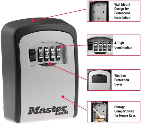 Master Lock 5401D Set Your Own Combination Wall Mount Lock Box, 5 Key Capacity, Black