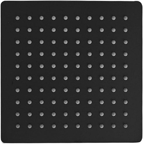 BESy 8 Inch Rain Shower Head, 8" Square Rainfall & High Pressure Stainless Steel Bath Showerhead, 1/16" Ultra Thin, Waterfall Full Body Coverage with Silicone Nozzle, Matte Black Finish