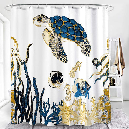 Miranda's Bridal Shower Curtain for Bathroom, Turtle Tortoise Printing Bathroom Decor with Hooks Waterproof Washable
