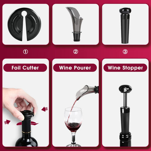 Electric Wine Opener , Automatic Corkscrew set contains Foil Cutter, Vacuum Stopper and Wine Aerator Pourer for Dating, Party and Wine lover (3 Piece Gift Set)