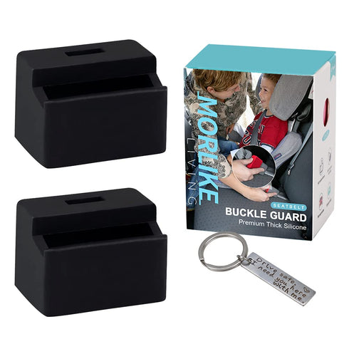 Morlike Silicone Seatbelt Secure Buckle Safety Cover Lock | Keep Children Safe in Car Seat and Prevent Kids from Accidentally Unbuckling | Buckle Guard Fits Almost Vehicles (Black, 2 Pack)