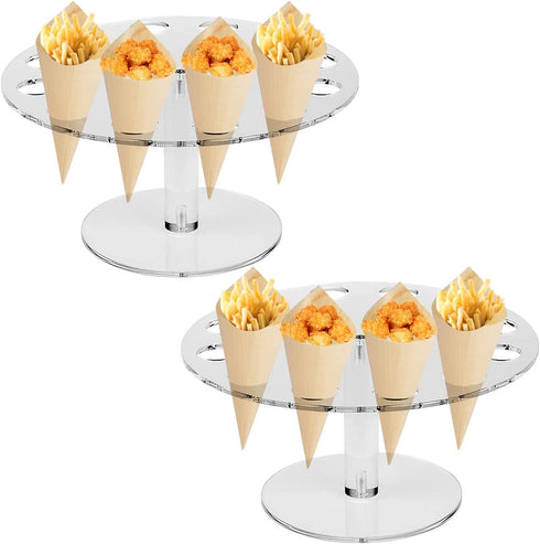 BLBYHO 2 Pack €‘ Acrylic Ice Cream Cone Holder Stand, Charcuterie Food Cone Holder, Waffle Cupcake Sugar Cone Holder Stand, 14 Holes, Easy to Assemble, Ideal Display Stand for Party, Baking Sell