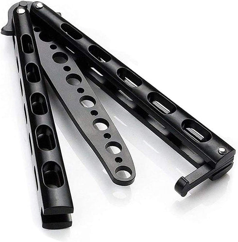Anlado Balisong Butterfly Knife Trainer Practice with O-ring Latch - Enhanced Version - Black Metal Steel - no Offensive Blade - for Beginner, Children, Butterfly Knives Lover and more