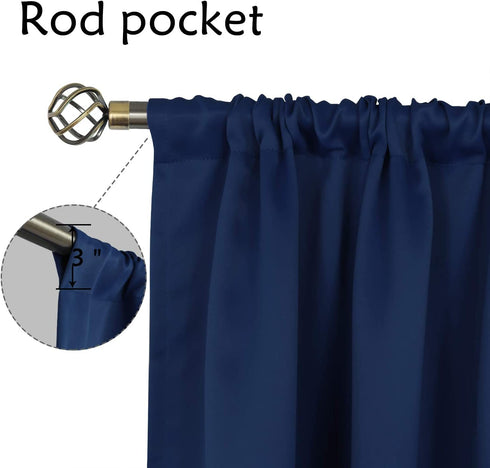 BGment Rod Pocket Blackout Curtains for Bedroom - Thermal Insulated Room Darkening Curtain for Living Room , 42 x 45 Inch, 2 Panels, Navy Blue