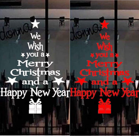 2 Pack Christmas Tree Letters Stick Wall Art Decal Mural Home Room Decor Removable Wall Window Sticker for Christmas Wall Decoration, Red&White