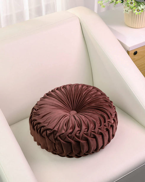 Throw Pillow for Couch Decorative 3D Pumpkin Round Velvet Cushion for Sofa Bed Chair Floor 15"X15", Brown