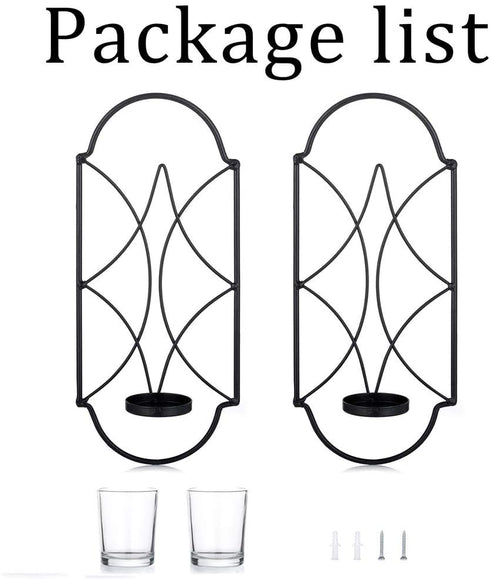 Sziqiqi Metal Wall Sconce Candle Holder Decor Set of 2 Wall Mounted Candle Sconces Holders with Glass, Candle Sconces Holder for Wall, Home Wall Art for Living Room Fireplace Yard Pathway, Black