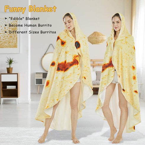 SeaRoomy Burritos Tortilla Throw Blanket, Tortilla Wrap Blanket, Novelty Tortilla Round Blanket Giant Tortilla Round Soft Blanket for Adults and Kids (Yellow Brown, 47 inches)