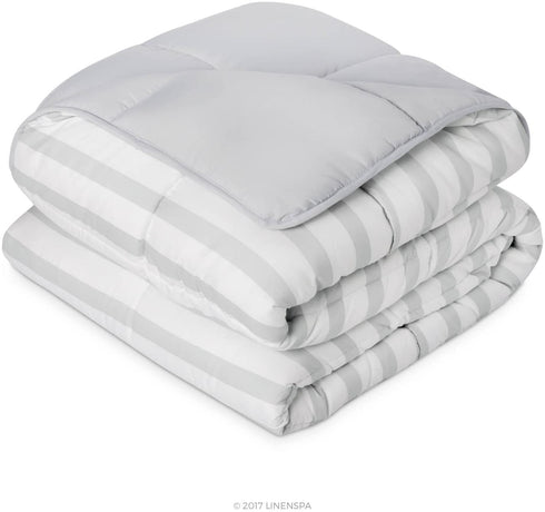 LINENSPA All Season Hypoallergenic Down Alternative Microfiber Comforter, Twin, Light Gray/White